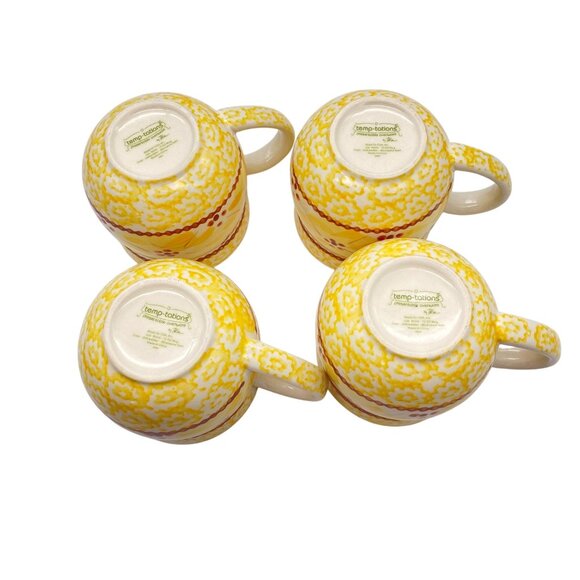 Temptations Old World Yellow coffee tea mug cup 12oz barrel style set four - Picture 5 of 6